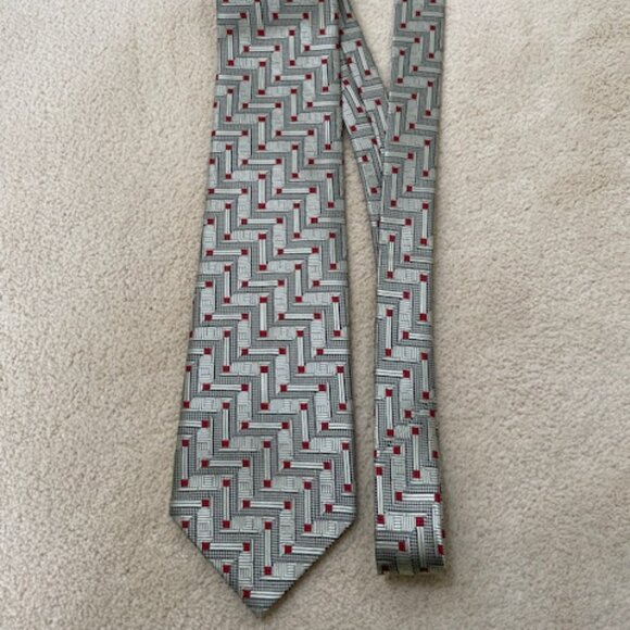 Sisly men’s silk tie. Silver and red. - Picture 1 of 4